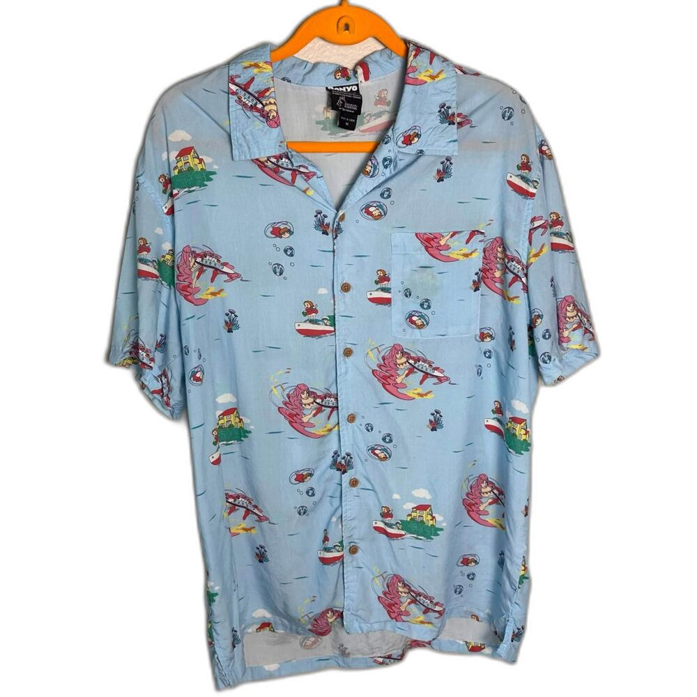 Studio Ghibli Ponyo Her Universe Button Up Shirt Medium Blue Anime Short Sleeve